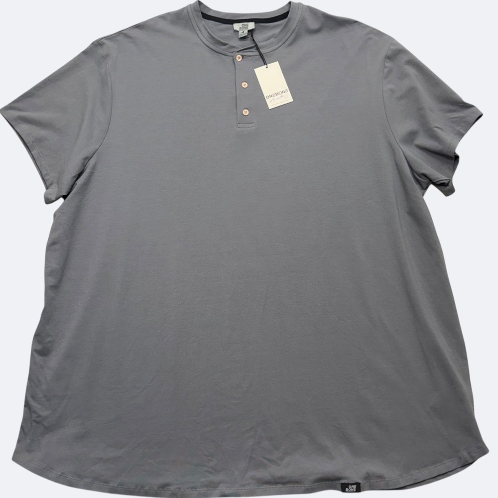 ONE BONE Shirt Gray 3 Button Heinley Curved Scoop Hem Size 4 Big & Tall 5XL New